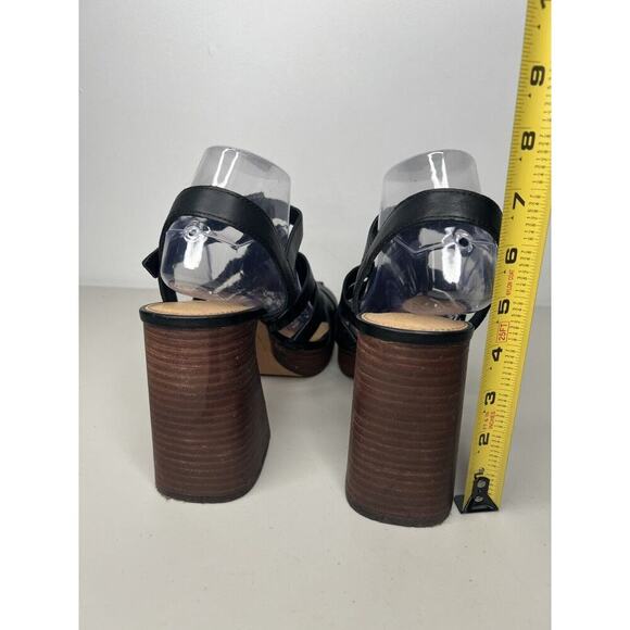 Crown Vintage Farlie Block Heel Sandal Leather Black Women’s Size 10 - Picture 5 of 8